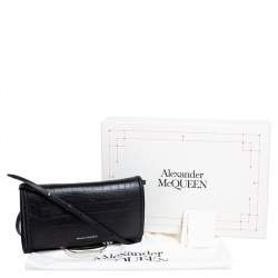 Pre Owned Alexander McQueen Black Croc Embossed Leather The Story Shoulder Bag