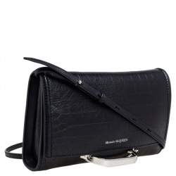Pre Owned Alexander McQueen Black Croc Embossed Leather The Story Shoulder Bag