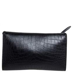 Pre Owned Alexander McQueen Black Croc Embossed Leather The Story Shoulder Bag