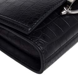 Pre Owned Alexander McQueen Black Croc Embossed Leather The Story Shoulder Bag