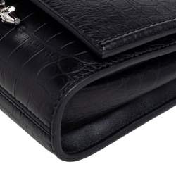 Pre Owned Alexander McQueen Black Croc Embossed Leather The Story Shoulder Bag