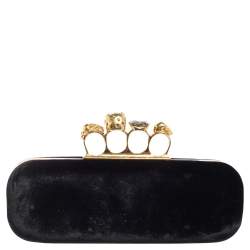 Pre Owned حقيبة كلتش أليكساندر ماكوين صندوق مَفصِل قطيفة أسود جمجمة 