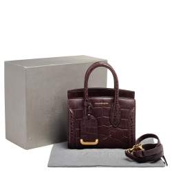 Pre Owned Alexander McQueen Burgundy Croc Embossed Leather Heroine 21 Satchel
