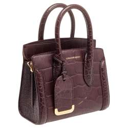 Pre Owned Alexander McQueen Burgundy Croc Embossed Leather Heroine 21 Satchel