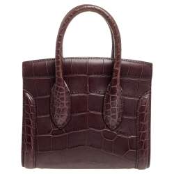 Pre Owned Alexander McQueen Burgundy Croc Embossed Leather Heroine 21 Satchel