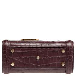 Pre Owned Alexander McQueen Burgundy Croc Embossed Leather Heroine 21 Satchel