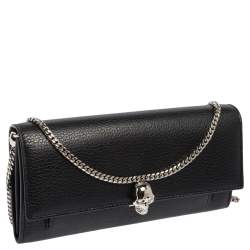 Pre Owned Alexander McQueen Black Leather Skull Continental Wallet On Chain