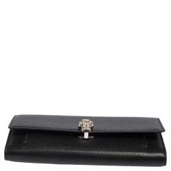 Pre Owned Alexander McQueen Black Leather Skull Continental Wallet On Chain