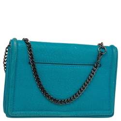 Pre Owned Alexander McQueen Turquoise Leather Simple Fold Chain Shoulder Bag