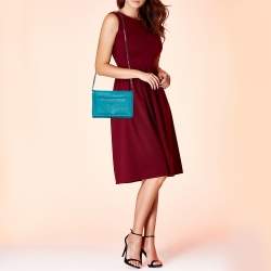 Pre Owned Alexander McQueen Turquoise Leather Simple Fold Chain Shoulder Bag