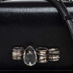 Pre Owned Alexander McQueen Black Patent Leather 4 Ring Flap Shoulder Bag
