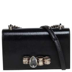 Pre Owned Alexander McQueen Black Patent Leather 4 Ring Flap Shoulder Bag