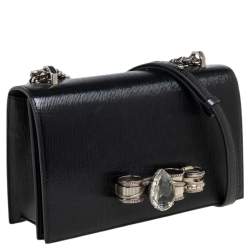Pre Owned Alexander McQueen Black Patent Leather 4 Ring Flap Shoulder Bag