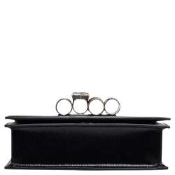 Pre Owned Alexander McQueen Black Patent Leather 4 Ring Flap Shoulder Bag