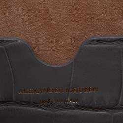 Pre Owned Alexander McQueen Grey Croc Embossed Leather Box Shoulder Bag