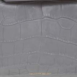 Pre Owned Alexander McQueen Grey Croc Embossed Leather Box Shoulder Bag