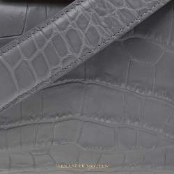 Pre Owned Alexander McQueen Grey Croc Embossed Leather Box Shoulder Bag