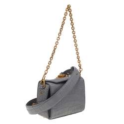 Pre Owned Alexander McQueen Grey Croc Embossed Leather Box Shoulder Bag
