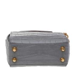 Pre Owned Alexander McQueen Grey Croc Embossed Leather Box Shoulder Bag