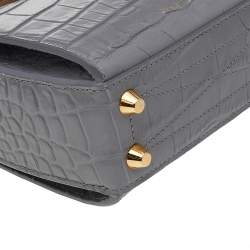 Pre Owned Alexander McQueen Grey Croc Embossed Leather Box Shoulder Bag