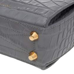Pre Owned Alexander McQueen Grey Croc Embossed Leather Box Shoulder Bag