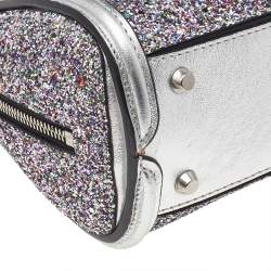 Pre Owned Alexander McQueen Silver Glitter And Leather Heroine Satchel