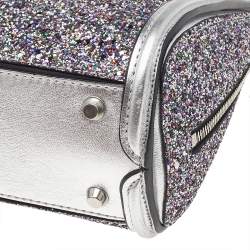 Pre Owned Alexander McQueen Silver Glitter And Leather Heroine Satchel