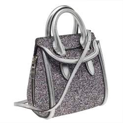 Pre Owned Alexander McQueen Silver Glitter And Leather Heroine Satchel