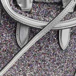 Pre Owned Alexander McQueen Silver Glitter And Leather Heroine Satchel