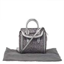 Pre Owned Alexander McQueen Silver Glitter And Leather Heroine Satchel