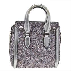Pre Owned Alexander McQueen Silver Glitter And Leather Heroine Satchel