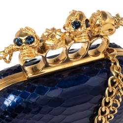 Pre Owned Alexander McQueen Blue Python Knuckle Box Clutch