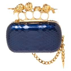 Pre Owned Alexander McQueen Blue Python Knuckle Box Clutch