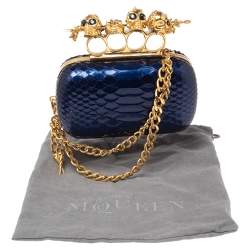 Pre Owned Alexander McQueen Blue Python Knuckle Box Clutch