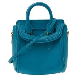 Pre Owned Alexander McQueen Turquoise Leather Mini Heroine Bag