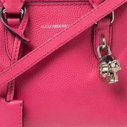 Pre Owned Alexander McQueen Pink Leather Mini Skull Padlock Zip Tote