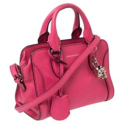 Pre Owned Alexander McQueen Pink Leather Mini Skull Padlock Zip Tote