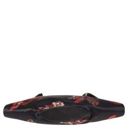 Pre Owned Alexander McQueen Black/Pink Floral Print Satin and Leather Medium De Manta Clutch