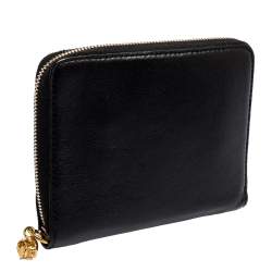 Pre Owned Alexander McQueen Black Leather Skull Zip Around Wallet