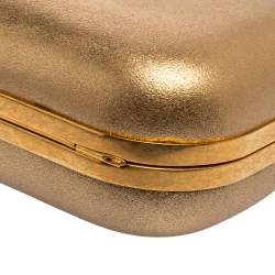 Pre Owned Alexander McQueen Metallic Gold Leather Skull Knuckle Box Clutch