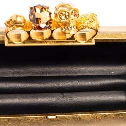 Pre Owned Alexander McQueen Metallic Gold Leather Skull Knuckle Box Clutch