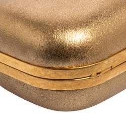 Pre Owned Alexander McQueen Metallic Gold Leather Skull Knuckle Box Clutch