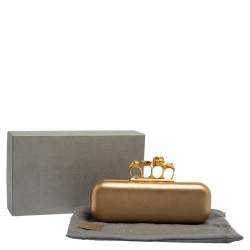 Pre Owned Alexander McQueen Metallic Gold Leather Skull Knuckle Box Clutch