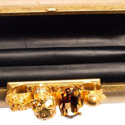 Pre Owned Alexander McQueen Metallic Gold Leather Skull Knuckle Box Clutch
