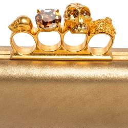 Pre Owned Alexander McQueen Metallic Gold Leather Skull Knuckle Box Clutch