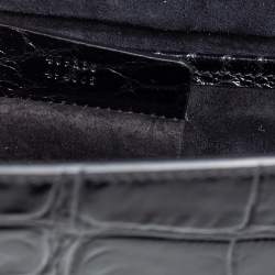 مملوكة مسبقًا Alexander McQueen Black Crocodile Embossed Leather Heart Lock Clutch