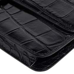 مملوكة مسبقًا Alexander McQueen Black Crocodile Embossed Leather Heart Lock Clutch