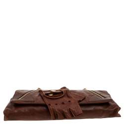 Pre Owned Alexander McQueen Brown Leather Faithful Glove Clutch