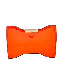 Pre Owned Alexander McQueen Neon Orange Patent Leather Clutch