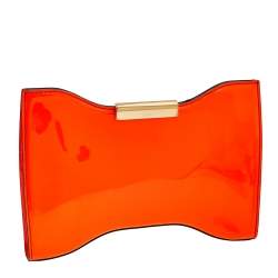 Pre Owned Alexander McQueen Neon Orange Patent Leather Clutch